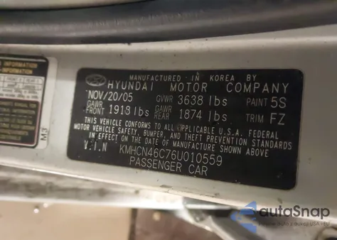 2006 Hyundai Accent Gls z USA, uszkodzony, nr VIN KMHCN46C76U010559